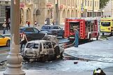 The aftermath of a Ford car fire on Dolgorukovskaya Street. There were no injuries as a result of the fire