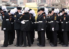 Тренировка участников торжественного марша на Красной площади в честь легендарного парада 1941 года, на Ходынском поле