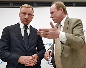 П/к посвященная предварительным результатам ЕГЭ по русскому языку, с участием министра образования и науки Дмитрия Ливанова и руководителя Рособрнадзора Сергея Кравцова, в офисе агентства 'Интерфакс'